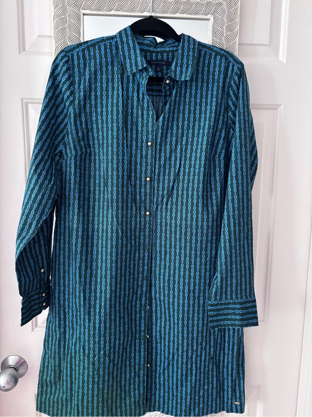 Tommy Hilfiger Teal & Black Patterned Button-Down Shirt